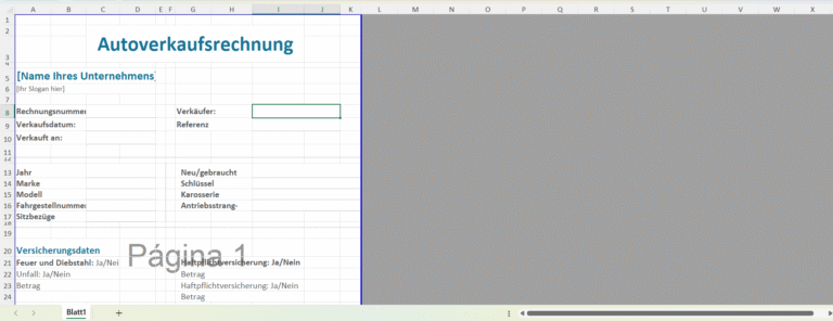 🚗 Auto-Rechnungsformular – Excel-Vorlage