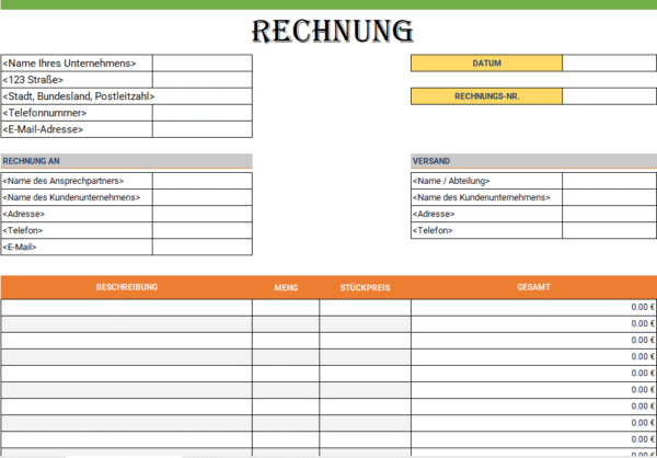 Excel-Rechnungsvorlage mit großem Rand für professionelle Rechnungen