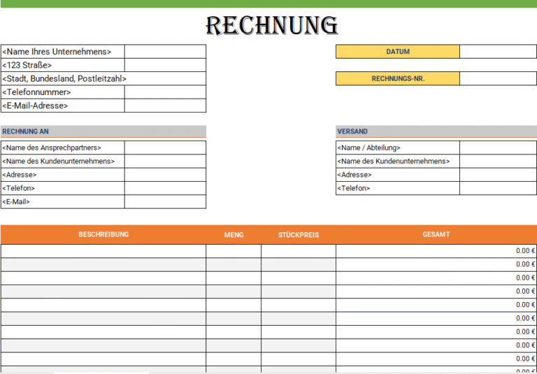 Excel-Rechnungsvorlage mit großem Rand für professionelle Rechnungen