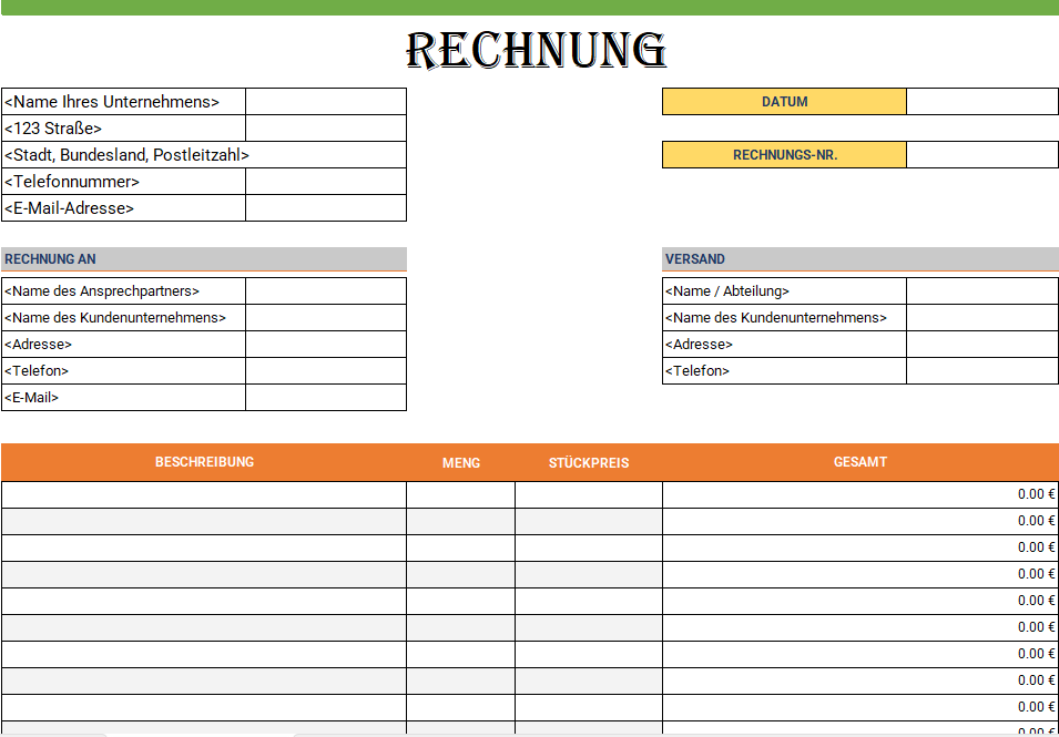 Excel-Rechnungsvorlage mit großem Rand für professionelle Rechnungen