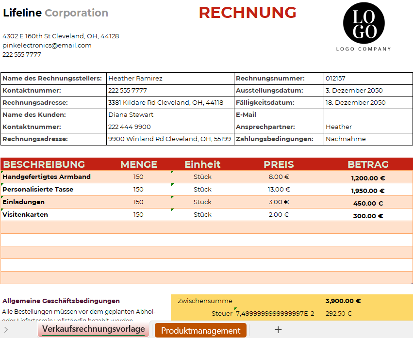 Rechnungsvorlage in Excel für professionelle Rechnungen